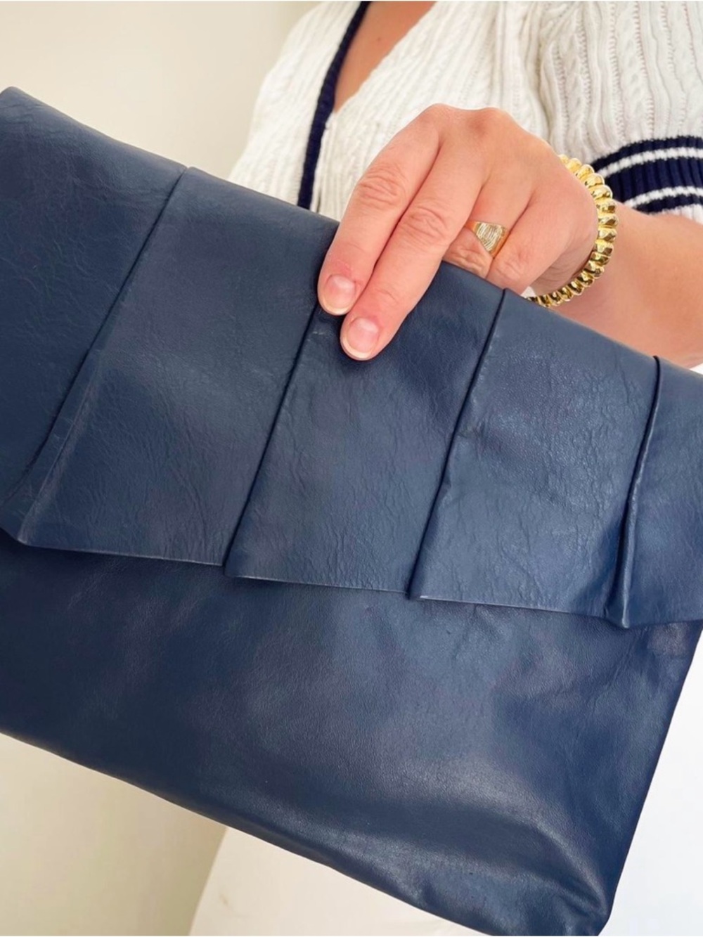 Classic Navy Fold-Over Clutch Bag NWT